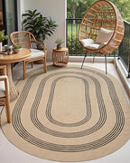 DEXI Jute Area Rug Natural Fiber 6x9 Oval, Woven Braided Durable Farmhouse Design Rugs for Living Room, Bedroom Dinning Room Office Outdoor Patio, Beige/Black