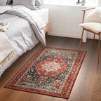 YJ.GWL Area Rug 2x3 Floral Vintage Rugs, Indoor Entrance Door Mat Small Washable Rugs, Non Slip Carpet for Living Room Entryway Kitchen, Orange-Red