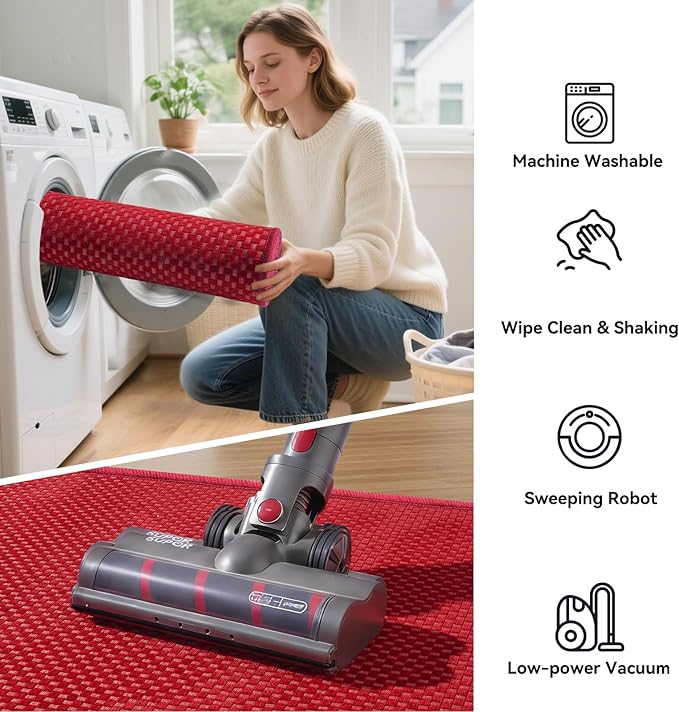 2x5 ft Hallway Runner Rug Boho Woven Washable Long Kitchen Runner Rugs Mat Non Slip, Soft Entryway Laundry Hall Runner Floor Carpet for Indoor Backdoor Bedroom Kitchen Living Room, Red