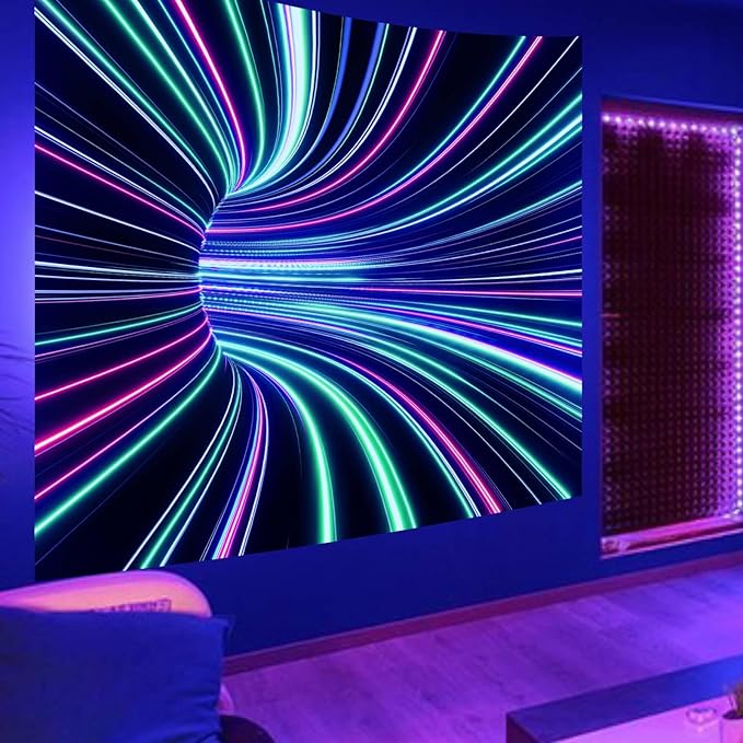 Extra Large Blacklight 3D Wall Decor Tapestry for Gamer Bedroom Gaming Room 71"X90", 3D Illusion Glow in The Dark Wall Hanging Backdrop for Men Guys Game Room Cinema, UV Reactive 3D Poster for Living