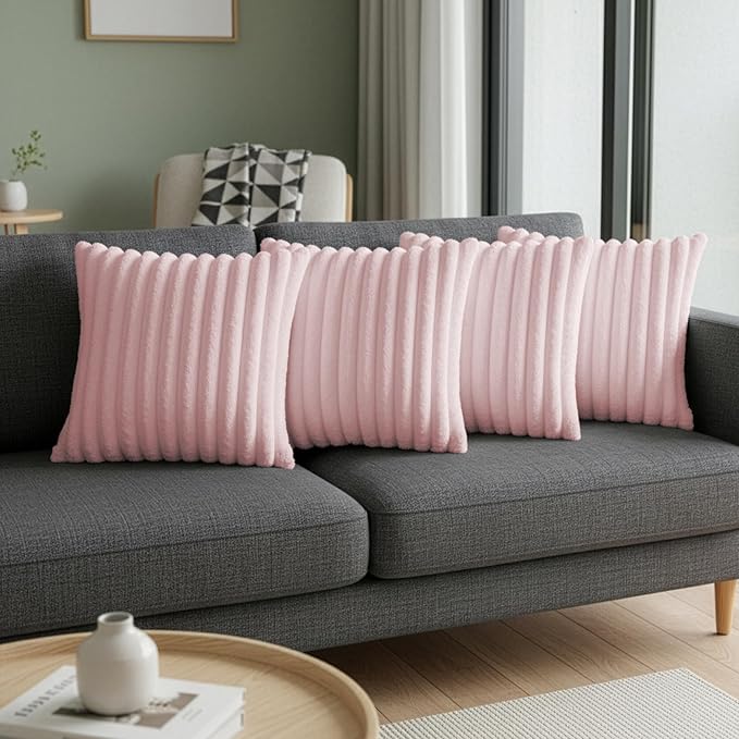 Pink Throw Pillow Covers 16 x 16 Set of 4, Cute Boho Throw Pillow Cover for Couch/Bed, Decorative Pillows Covers for Sofa/Bed, Accent Pillow Covers for Living Room, Rustic/Home/Room Decor