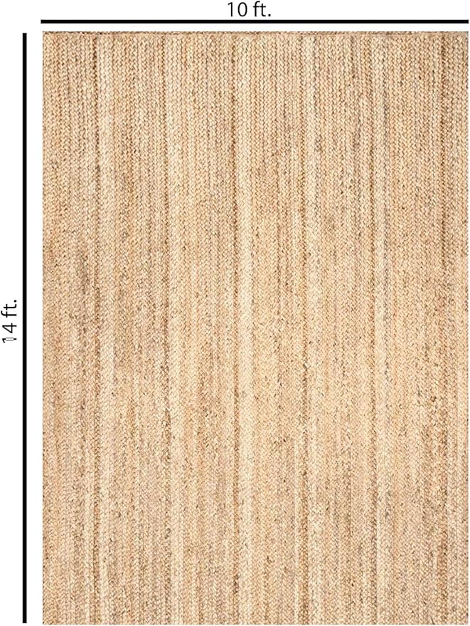 Hand Woven Jute Rug 10x14 Feet Rectangle - Handcrafted Braided Design, Indoor & Outdoor Reversible Natural Fiber Rug - Rustic Farmhouse Carpet for Living Room, Hallway, Bedroom (Natural, 10'x14')