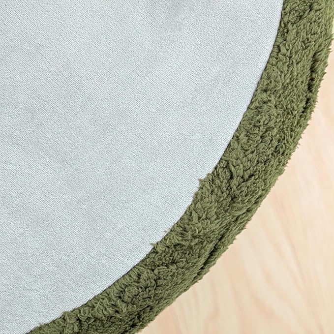 Fluffy Round Ottoman Pouf with All-in-One Foam Filling 20" x 14" Furry Ottoman Foot Rest Foot Stool for Living Room or Bedroom (Green)