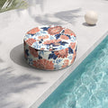 Indoor/Outdoor Inflatable Ottoman with Handle, Decorative Fade-Resistant Round Footstool D21 x H9 inch, Portable Ottoman Pouf for Patio Garden Camping, Red Chrysanthemum
