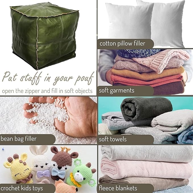 Louis Donné UNSTUFFED Pouf Ottoman, Square 17.7" Faux Leather Floor Footrest Cushion, Waterproof Poofy Ottoman Cover for Storage Living Room Decoration Bedroom Office Chair(ONLY Cover NO Filler)