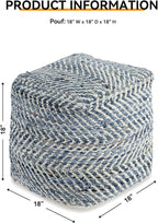 Signature Design by Ashley Chevron Handmade Woven Pouf 18 x 18, Blue and White