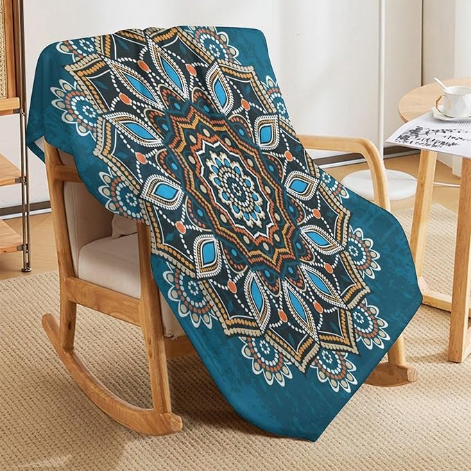 Ornamental Mandala Throw Blanket Indian Hippie Bohemian Art Floral Texture Pattern Blanket for Sofa Bed Couch Chair Or Dorm 40"x50"