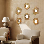 Namalu 6 Pcs Sunburst Mirror for Wall Decor, Small Circle Sun Decorative Mirror Hanging for Art Entryway Home Decor Bathroom Bedroom Living Room(Classic,Gold)