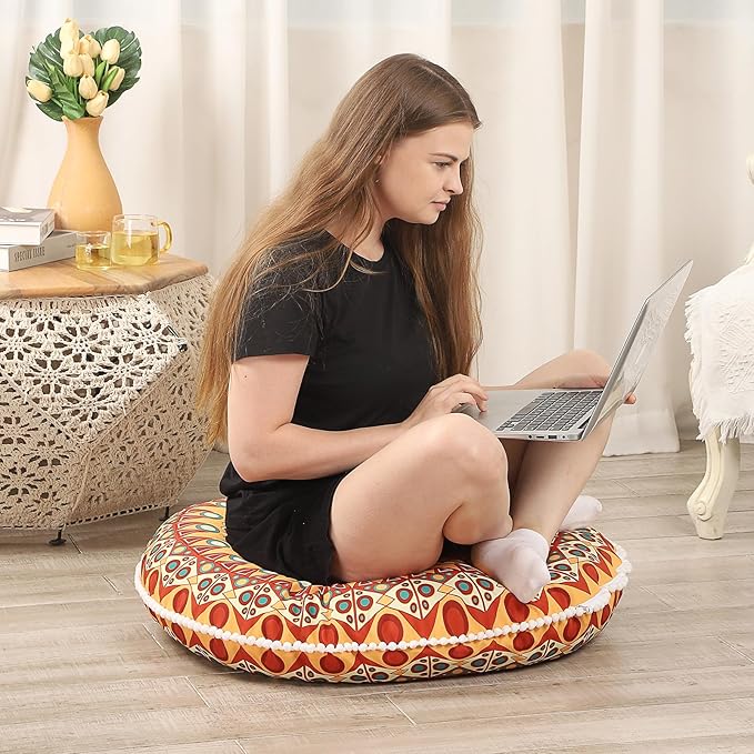32 inches Meditation Floor Cushion for Adults, 2 Pack Round Large Thick Floor Pillow, Memory Foam Filling, Orange