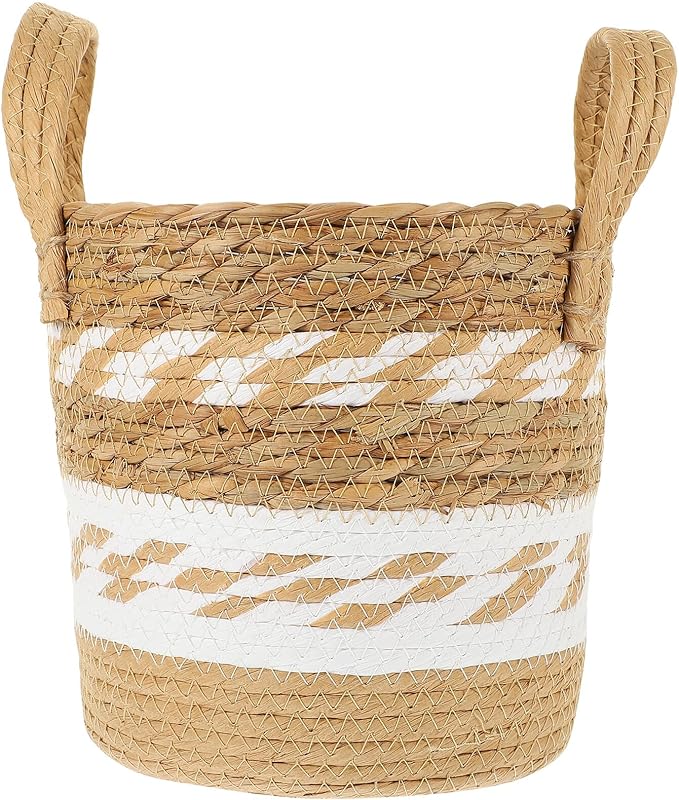 Happyyami Woven Seagrass Plant Basket Planter for Indoor Plants, Large Handwoven Straw Planter with Liner, Floor Storage Basket for Home and Garden Decor