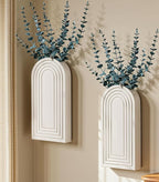 DREAMLOOM 2 Pack Wooden Wall Vases with Eucalyptus Artificial Plants, Wall Hanging Planters Boho Modern Farmhouse Indoor for Narrow Spaces Entryway Bathroom Home Office Decoration, White