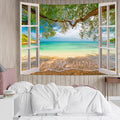 EOBTAIN Coastal Beach Tapestry Ocean Beachy and Tree outside the Window Wall Tapestry Summer Landscape Aesthetic Tapestries Wall Hanging Decor for Living Room Bedroom 59x51 Inch