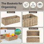 Small Wicker Baskets 2 Pack, Hand Woven Toilet Basket Tank Topper, Toilet Tank Basket for Bathroom Organizing, Seagrass Storage Baskets for Toilet Paper (14.4"Lx6.1"Wx4.4"H)