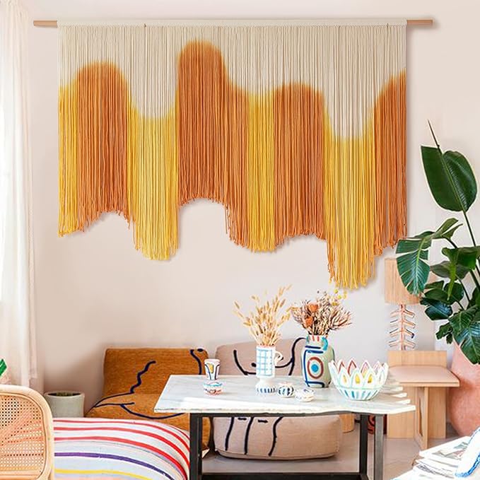 IOWER Macrame Wall Hanging Yellow Dip-Dyed Large For Living Room Boho Macrame Wall Decor 59" Wx37 L