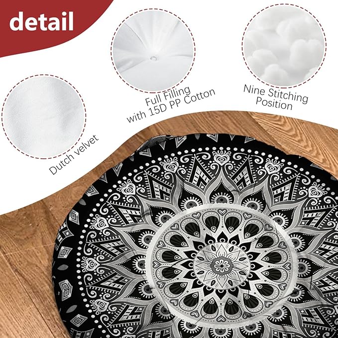 Mandala Meditation Cushion, Boho Meditation Mat, Meditation Pillows for Sitting on Floor, Cushions for Sitting in Home and Outdoor, Round Floor Pillows Cushion Seating for Yoga Accessories 22'' X 22''