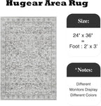 HUGEAR 2x3 Entryway Area Rug Grey Small Rug Machine Washable Door Mat Neutral Vintage Floral Low Pile Carpet Distressed Throw Rug Entrance Kitchen Bathroom Bedroom Office Non Slip Soft Lightweight