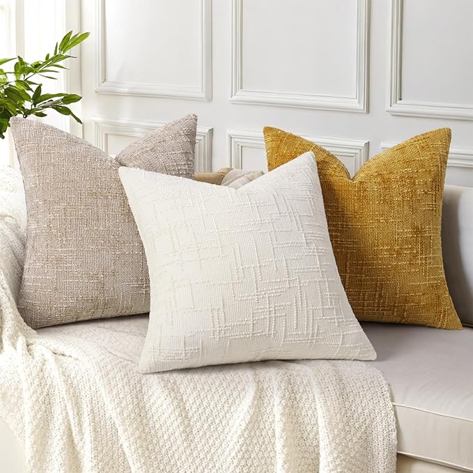 decorUhome Summer Mustard Yellow Chenille Throw Pillow Covers 20x20 Set of 2 Textured Soft Cozy Slubby Couch Pillow Covers Modern Farmhouse Boho Decorative Pillow Cases for Bed Sofa Living Room