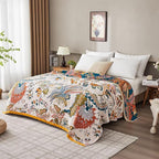 Boho Throw Blanket Farmhouse Decor Throw Blanket Bohemian Blanket for Bed 100% Cotton Muslin Woven Couch Blanket All Seasons Quilt Bedroom (Beige, 90"x98")