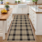 Easy Jute 3x6 Entryway Rug - Washable Large Kitchen Rug, Stain Resistent Low Pile Mat for Bedside, Non Slip Neutral Farmhouse Black and Tan Front Door Décor