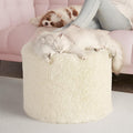 Hansleep Round Pouf Ottoman Foot Rest, 17 x 14 Small Faux Fur Stuffed Pouf for Chair, Foam Filled Foot Stools Ottomans for Living Room, Beige