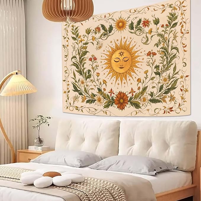 Spenlife Sun Tapestry Boho Tapestry for Bedroom Yellow and Green Tapestries Wall Hanging Bedroom Living Room Wall Art and Home Decor 44x60