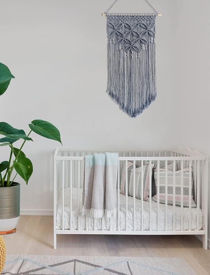 Winterdemoon Handmade Cotton Home Decor Macrame Wall Hanging Grey