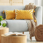 2 Pcs Boho Velvet Pillow Covers with Tassels 12 x 20 Inch 3D Tufted Sun Embroidery Sunshine Decorative Throw Cushion Case for Bedroom Sofa Living Room Couch Rustic Farmhouse Home Decor