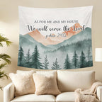 MNASAIOO Christian Mountian Wall Tapestry Hanging for Bedroom, Bible Verse Scripture We Will Serve The Lord Tapestries, Watercolor Religious Wall Decor Banner for Living Prayer Room Church 50x60in