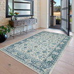 Area Rug 4×6, Vintage Boho Rug,Ultra-Soft Low Pile, Washable, Non Slip,Stain Resistant, Printed Carpet for Living Room Bedrooms Playroom Office Kitchen,Turquise/Cream