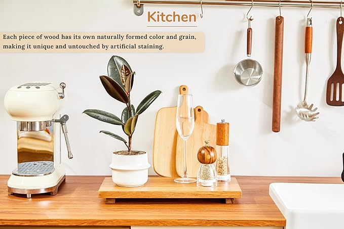 Large 16" Acacia Wood Riser Pedestal Stand – Farmhouse Wood Display Riser for Kitchen and Bathroom Décor - Counter Display, Plant Stand, Jewelry Holder, Vanity Tray, Candle Stand (L:16"x8"x1.57")