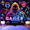 Apdidl Blacklight Gaming Wall Tapestry for Bedroom, Glow in the Dark Funny Game Player Boys Room Decor Tapestries, Cool Gamer Posters UV Reactive Neon Wall Hanging for Kids Living Room Dorm 51" X 60"