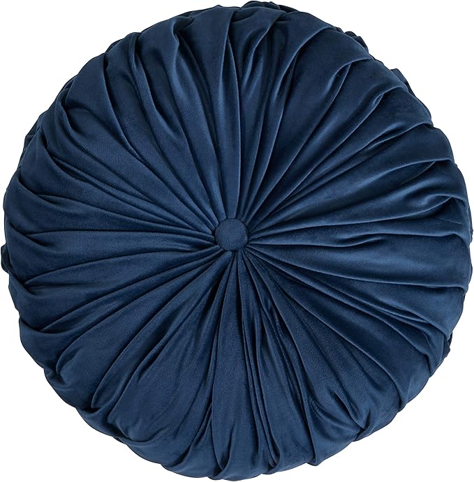 SARO LIFESTYLE Round Velvet Pintucked Poly Filled Throw Pillow (Set of 2)