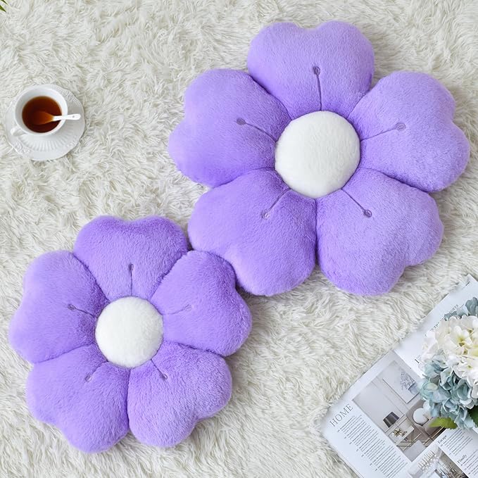 Flower Pillow, Flower Shaped Pillow Decorative Throw Pillows for Bed Couch, Cute Daisy Pillow Dorm Decor Floor Seating Cushion (Dark Purple, 19.6 Inches)