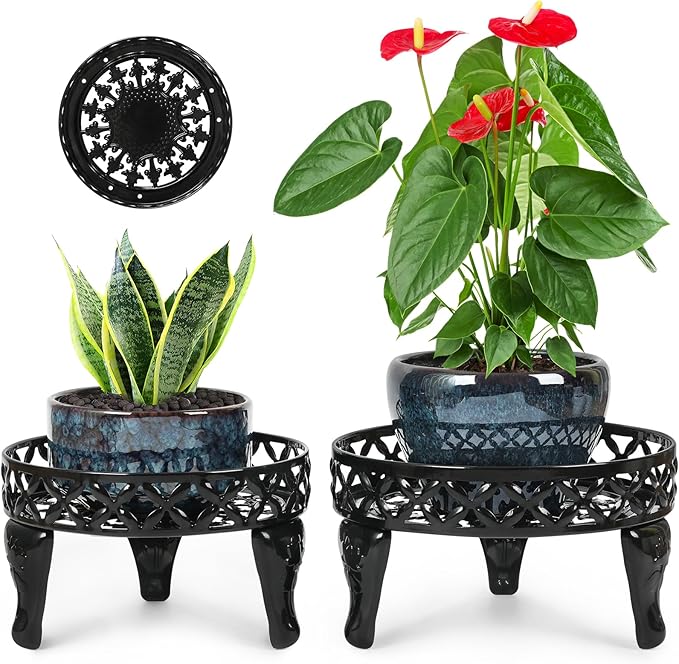Metal Plant Stand Indoor Outdoor,2 Pack Heavy Duty Iron Plant Stands for Indoor/Outdoor,Low Round Flower Pot Stand Rustproof Plant Holder for Garden,Patio,Home Decor