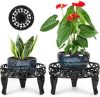 Metal Plant Stand Indoor Outdoor,2 Pack Heavy Duty Iron Plant Stands for Indoor/Outdoor,Low Round Flower Pot Stand Rustproof Plant Holder for Garden,Patio,Home Decor