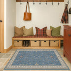 Washable Blue Rugs for Entryway Indoor - 3x4 Throw Rug for Large Kitchen, Bedroom Bedside, Bathroom, Mudroom, Boho Eclectic Modern Décor, Non Slip Low Pile Fade Resistant