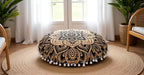 CRAFT KALA Large Round Bohemian Floor Pillow Pouf Cover Mandala Meditation Room Pillow Cover for Adults Boho Seating Poufs Cushion Cover for Kids Playroom Metallic Gold Flower 32"