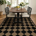 Easy Jute Indoor Outdoor Checkered Rug for Dining Room 6x9, Stain Resistant Non-Slip Geometric Black and Brown Diamond Living Room Rug, Durable Boho Border Low Pile Carpet Decor for Bedroom and Office