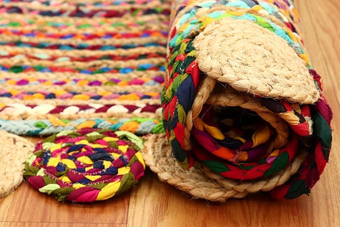Runner Area Rug - 2.6x4 Feet Multicolor Cape Code Chindi Cotton Jute Rug Geometric Kilim Rug Indoor Outdoor Use Carpet Flatweave Rugs for Bedroom Bedside Runner Kitchen Hallway & Stair