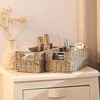Vagusicc Wicker Storage Basket, Set of 2 Hand-Woven Storage Baskets for Organizing, Small Wicker Basket for Toilet Paper, Foldable Large Cube Storage Organizer Basket Bins for Shelves (Sea Grass)