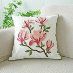 vctops Farmhouse Magnolia Flower Cotton Tufted Throw Pillow Cover Spring Floral Embroidery Pillowcase Soft Square Cushion Case for Sofa Couch Bed Chair (Pink E,18"x18")