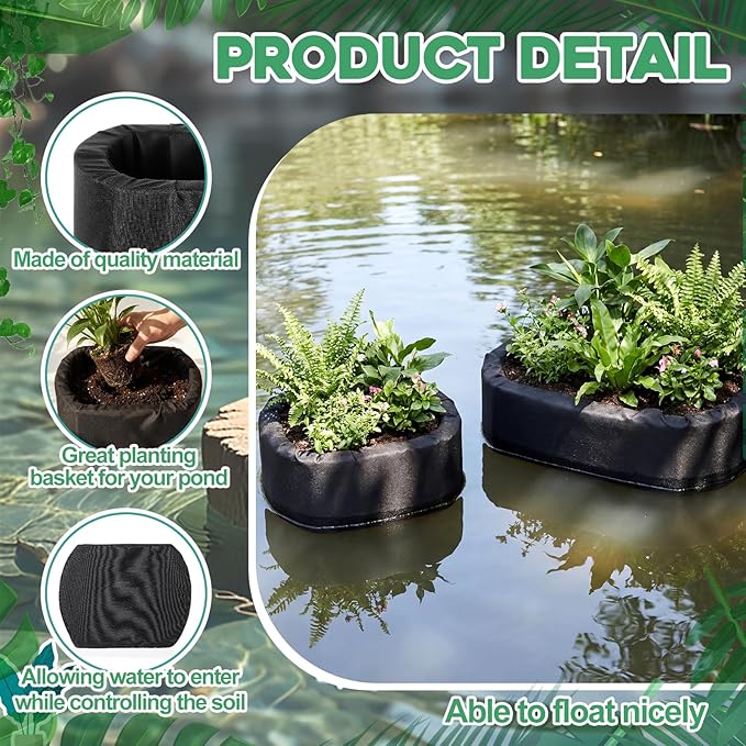 2 Pcs Floating Pond Planter Woven Fabric Floating Planters for Ponds Hydroponics Ponds Water Features and Decorations (Oval,9 Inches/ 5.5 Inches)