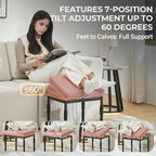 Adjustable Ottoman Pouf, 4 Height Position & 60 Degree Tilt Angle Faux Suede Ottomans Foot Stools Rest Footrest Stool Pouffe FootStool for Under Desk for Living Room Home Office(Pink Faux Suede)