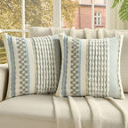 FUTEI Grey Accent Throw Pillow Covers Set of 2, 18x18 Inch Plush Tufted Striped Textured Decorative Cushion Cases for Farmhouse Boho Couch Decor