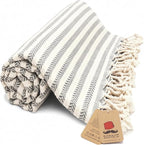 Bazaar Anatolia Turkish Beach Towel – 100% Cotton, Quick Dry, Sand Free Large Towel for Bathroom and Camping – Oversized 71x39 Inches – Arpa Grey