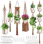 Macrame Plant Hangers, 6Pack Hanging Plant Holders Indoor w/ 6 Set Hooks Handmade Cotton Rope Plant Hangers Set Flower Pots Holder Stand Boho Home Decor Hanging Planters for Indoor Outdoor Plants