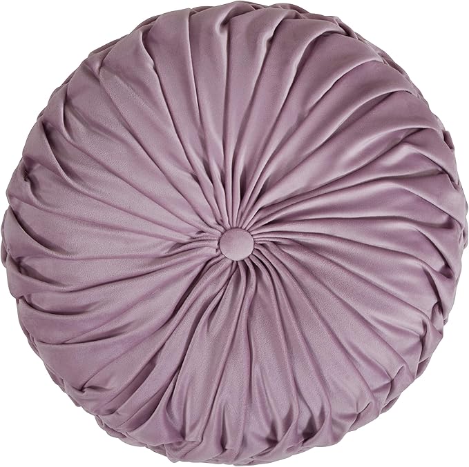 SARO LIFESTYLE Round Velvet Pintucked Poly Filled Throw Pillow