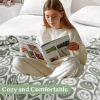 WRENSONGE Checkered Throw Blanket Seagrass Smiling Face Soft Cozy Fluffy Warm Hand Made Weave Throw Blankets for Couch, Sofa, Chair, Bed, Camping, Picnic, Travel Lightweight Bed Blanket - 60"*80"