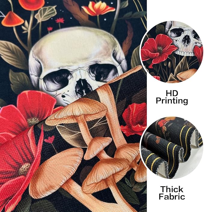 ARTCREATOR Pack of 2 Witchy Gothic Wall Bedroom Decor Moth Moon Tapestry Skull Mushroom Vertical Tapestries Retro Floral Flowers Tapestries for Bedroom Aesthetic Art Room (12.8 x 51.2 inches)
