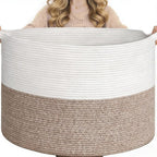 Goodpick Blanket Basket Living Room, 19.7"x19.7"x12.6" Cotton Rope Toy Basket for Blankets, Woven Baskets for Storage, Toy Storage